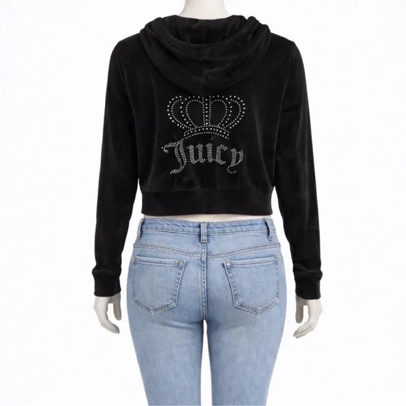 Juicy Couture Black cropped Hoodie L - Picture 3 of 9